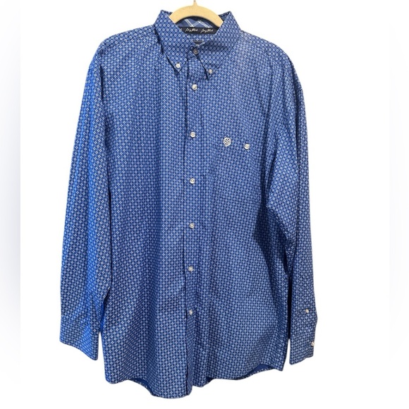 Wrangler George Strait Geometric Pattern Shirt Adult XL Blue Western Plaid Cuff - Picture 1 of 4